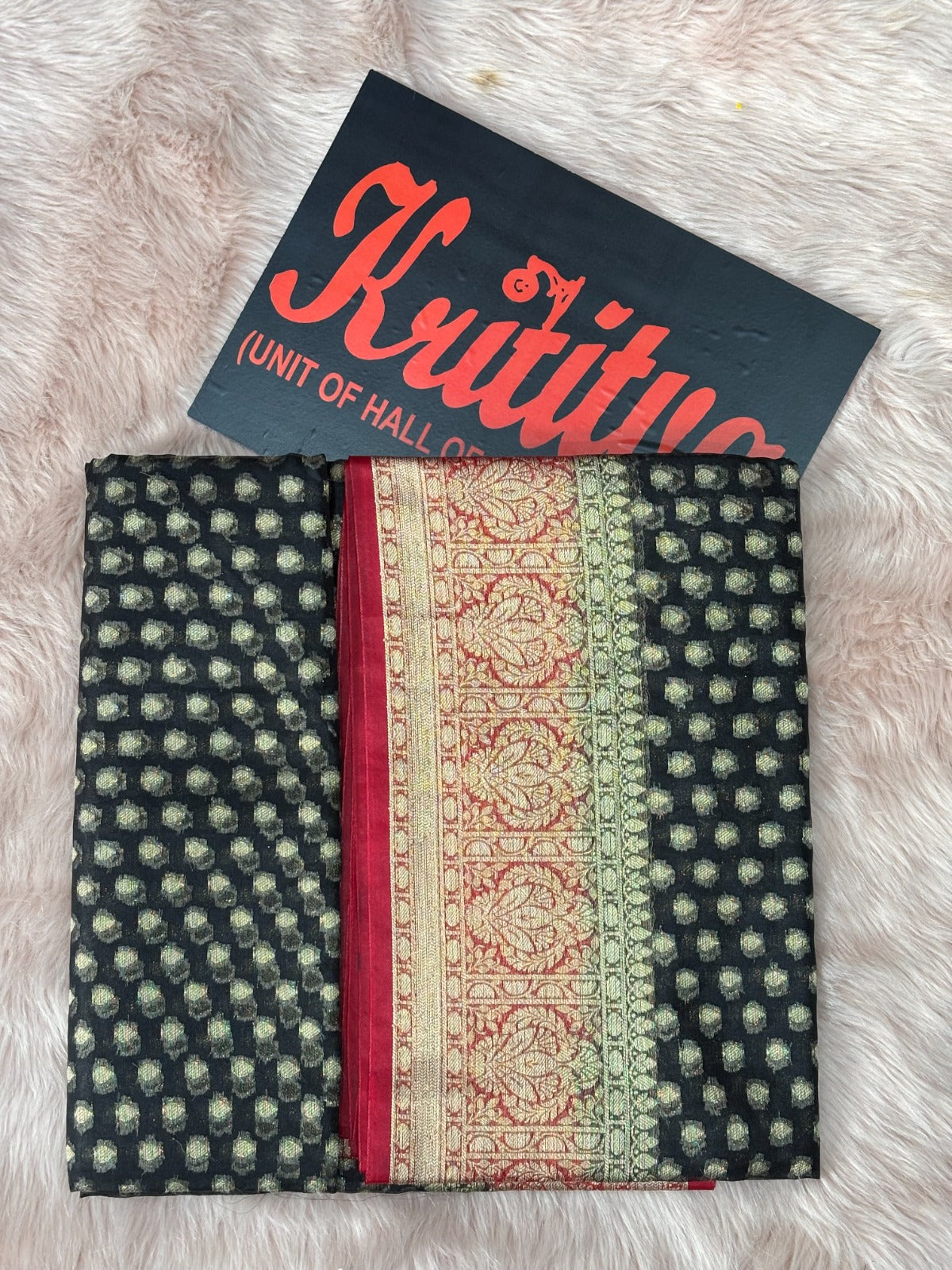 BLACK BACKGROUND SMALL BOOTIES WORK WITH CONTRAST GREEN RED BORDER AND PALLU FANCY COTTON SAREES