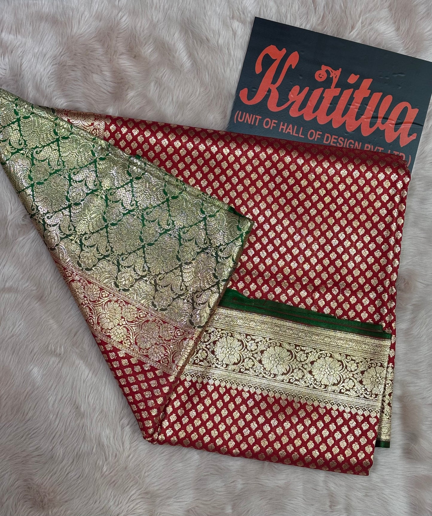 CONTRAST RED AND GREEN COLOUR BANARASI WORK TRADITIONAL SAREE