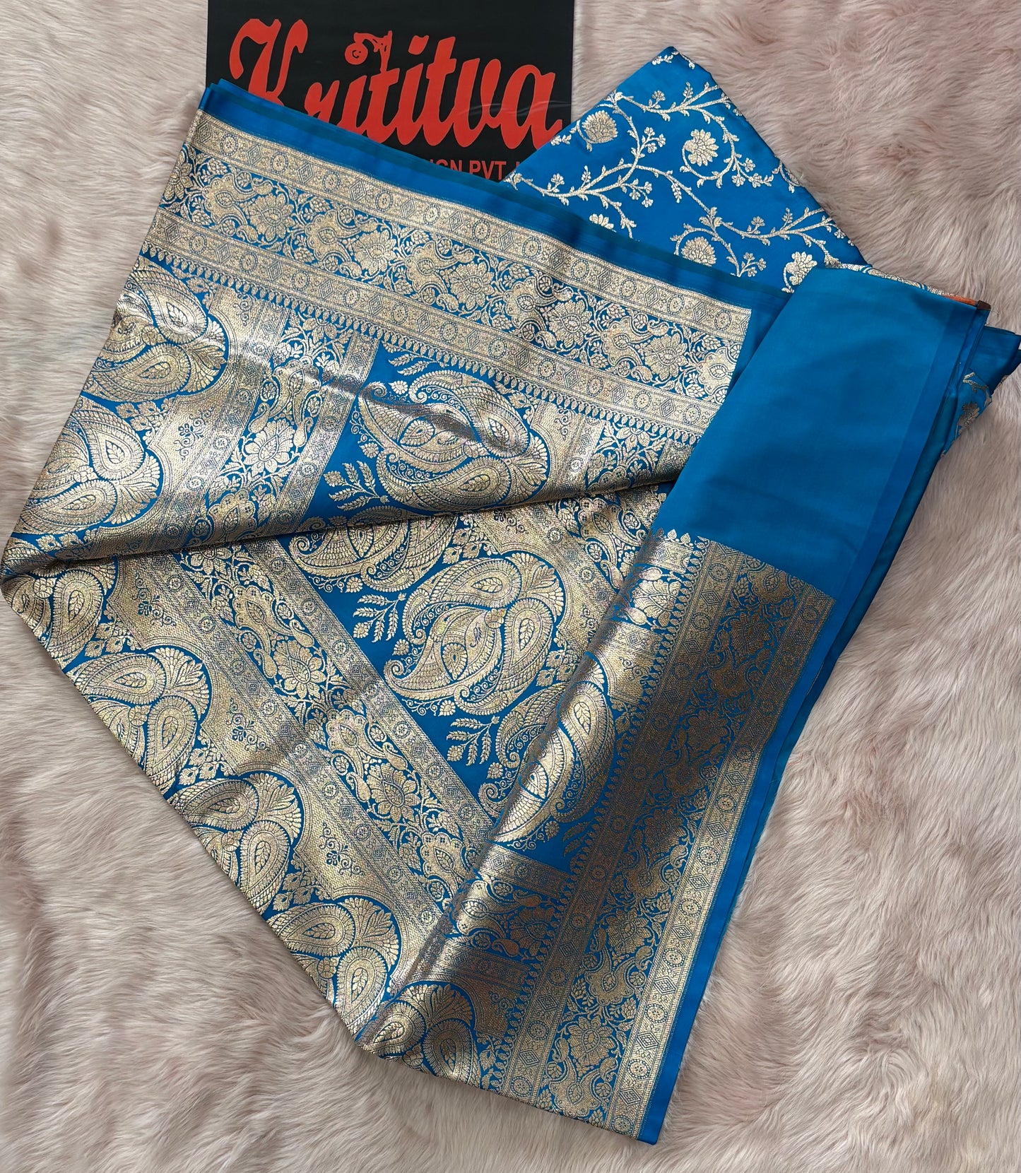 BANARASI KATAN WEAVING ZAAL BOOTIE VERY BEAUTIFUL SAREE IN BLUE COLOUR