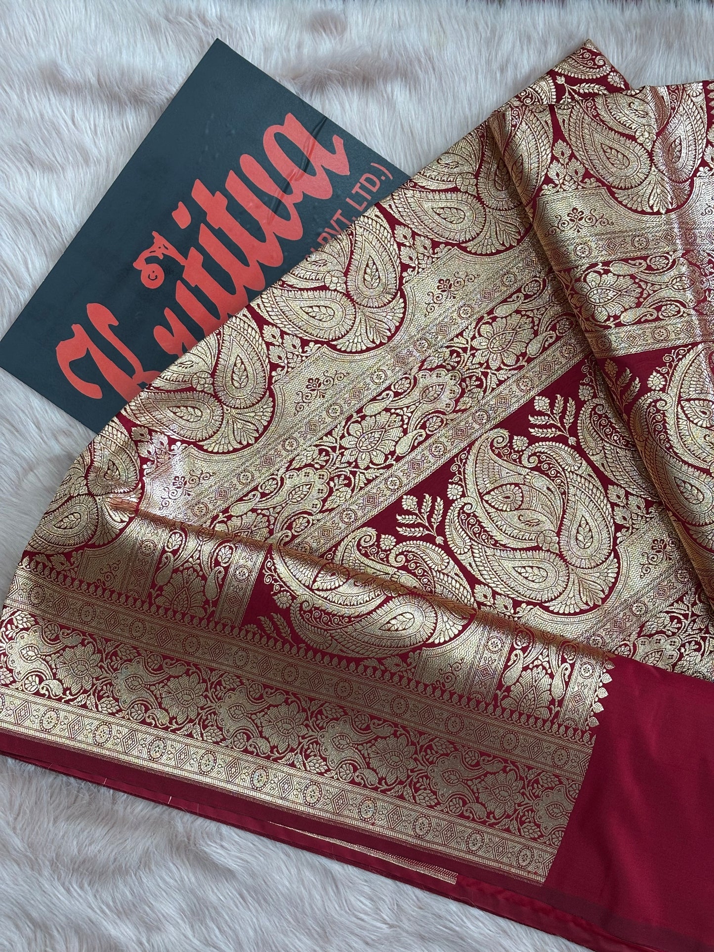 BANARASI KATAN WEAVING FULL ZAAL BOOTIES WORK , MESMERISING BANARASI SAREE IN RED COLOUR