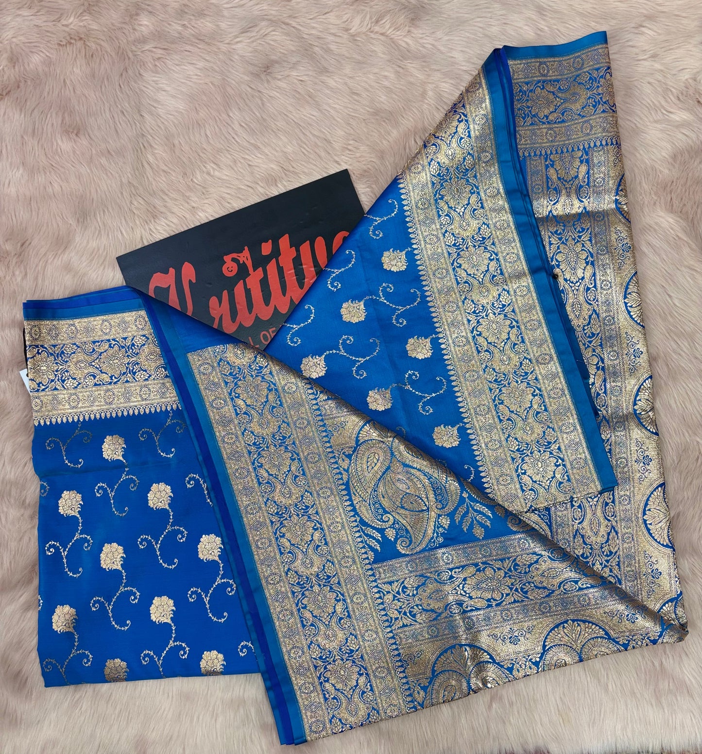 BANARASI KATAN WEAVING FULL ZAAL BOOTIES WORK FILLED SAREE IN COOL ROYAL BLUE COLOUR