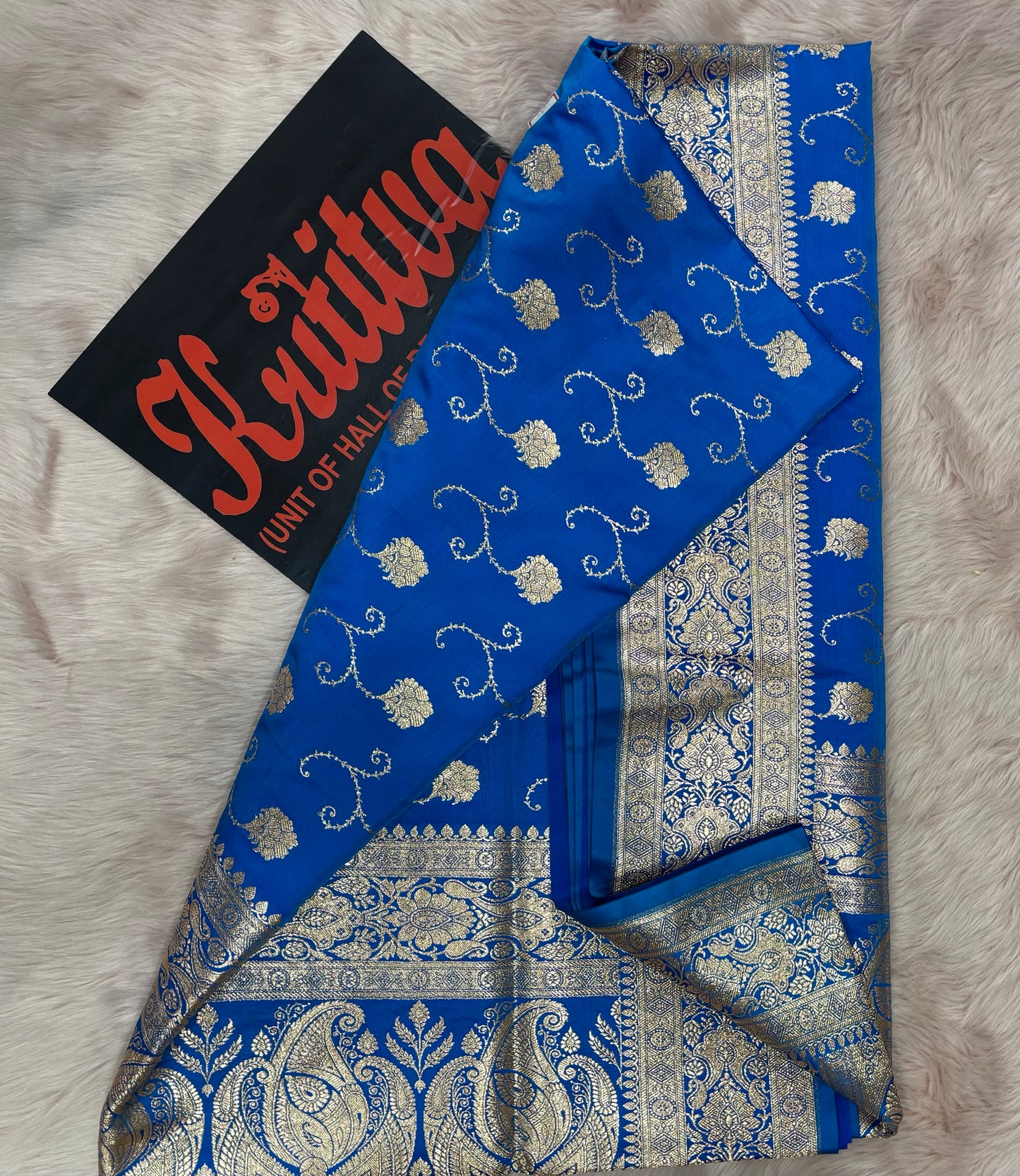 BANARASI KATAN WEAVING FULL ZAAL BOOTIES WORK FILLED SAREE IN COOL ROYAL BLUE COLOUR