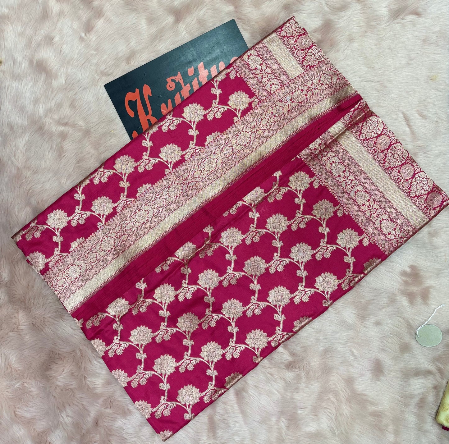 MESMERISING BANARASI PURE KATAN WEAVING FULL ZAAL BOOTIES WORK , BANARASI SAREE IN ROSE RED COLOUR
