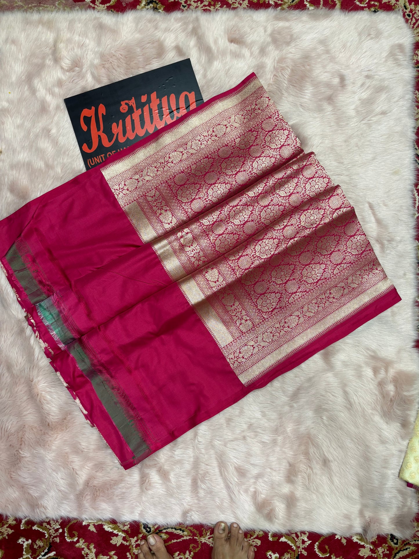 MESMERISING BANARASI PURE KATAN WEAVING FULL ZAAL BOOTIES WORK , BANARASI SAREE IN ROSE RED COLOUR