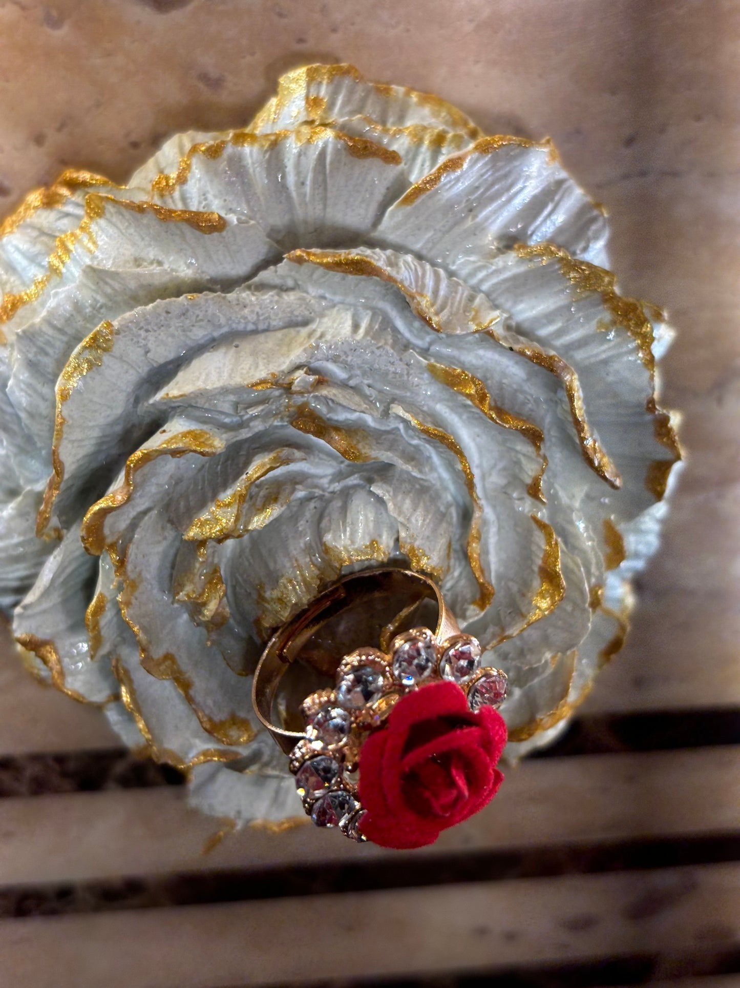 ROSE AND STONE RING RED COLOUR