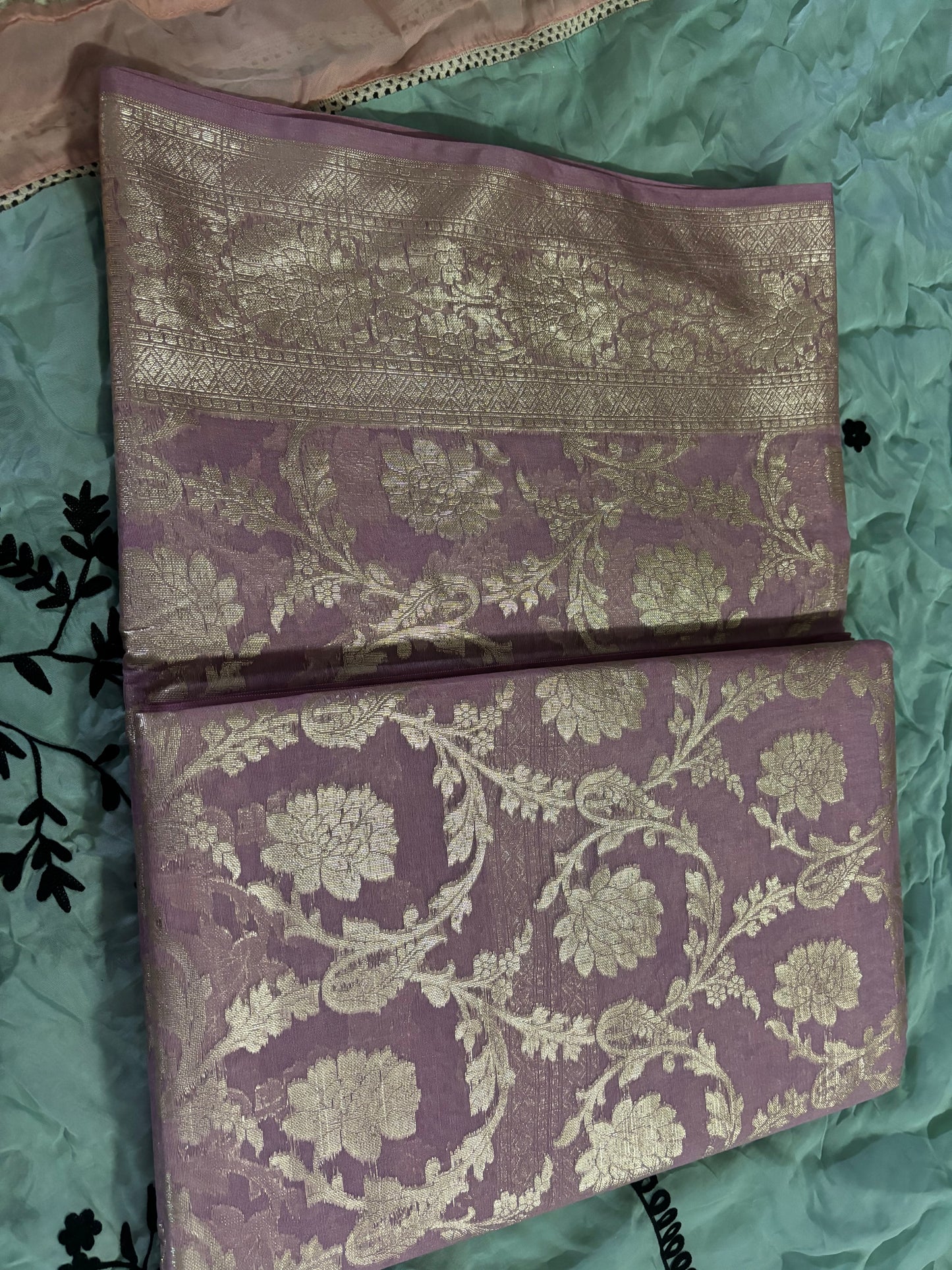 ROSE PINK ZARI COPPER WORK SAREE