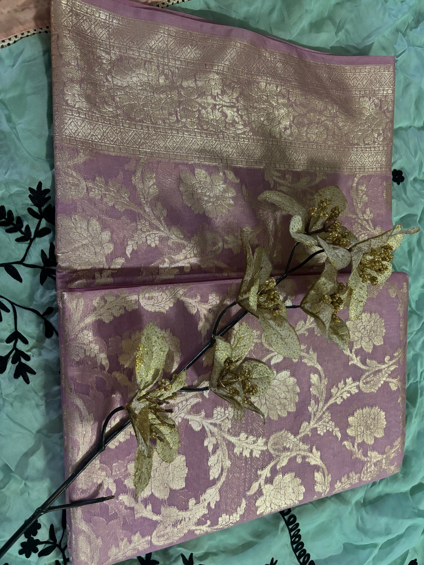 ROSE PINK ZARI COPPER WORK SAREE