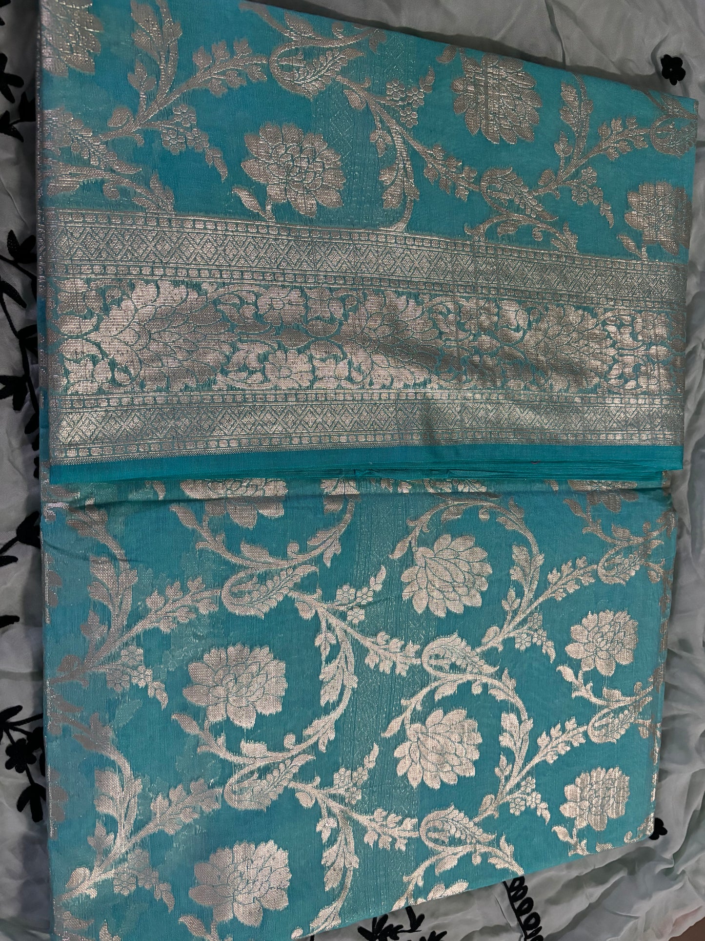 SEA GREEN BACKGROUND ZARI ZAAL WORK SAREE