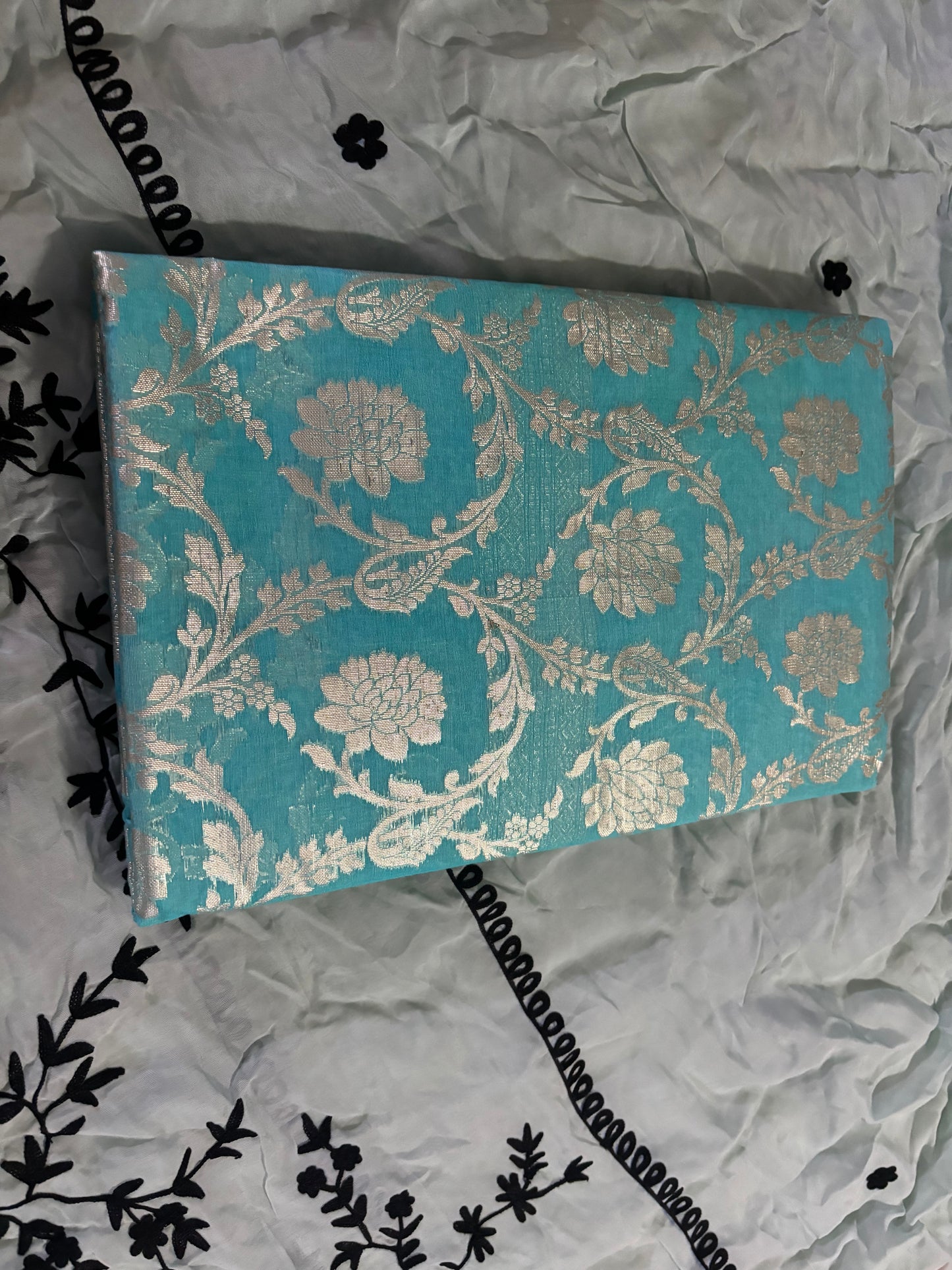 SEA GREEN BACKGROUND ZARI ZAAL WORK SAREE