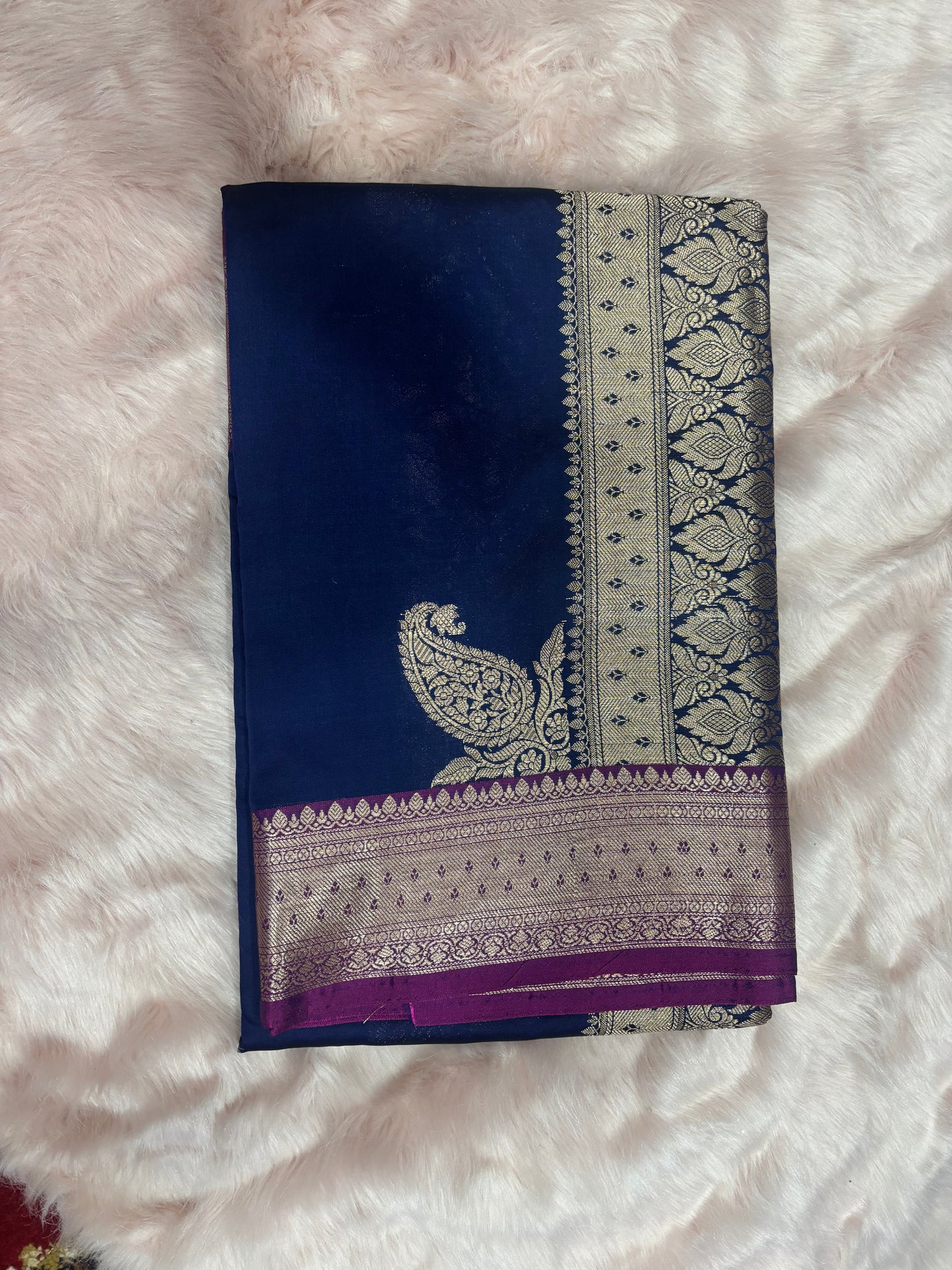 NAVY BLUE SILK PALUU BORDER SAREE