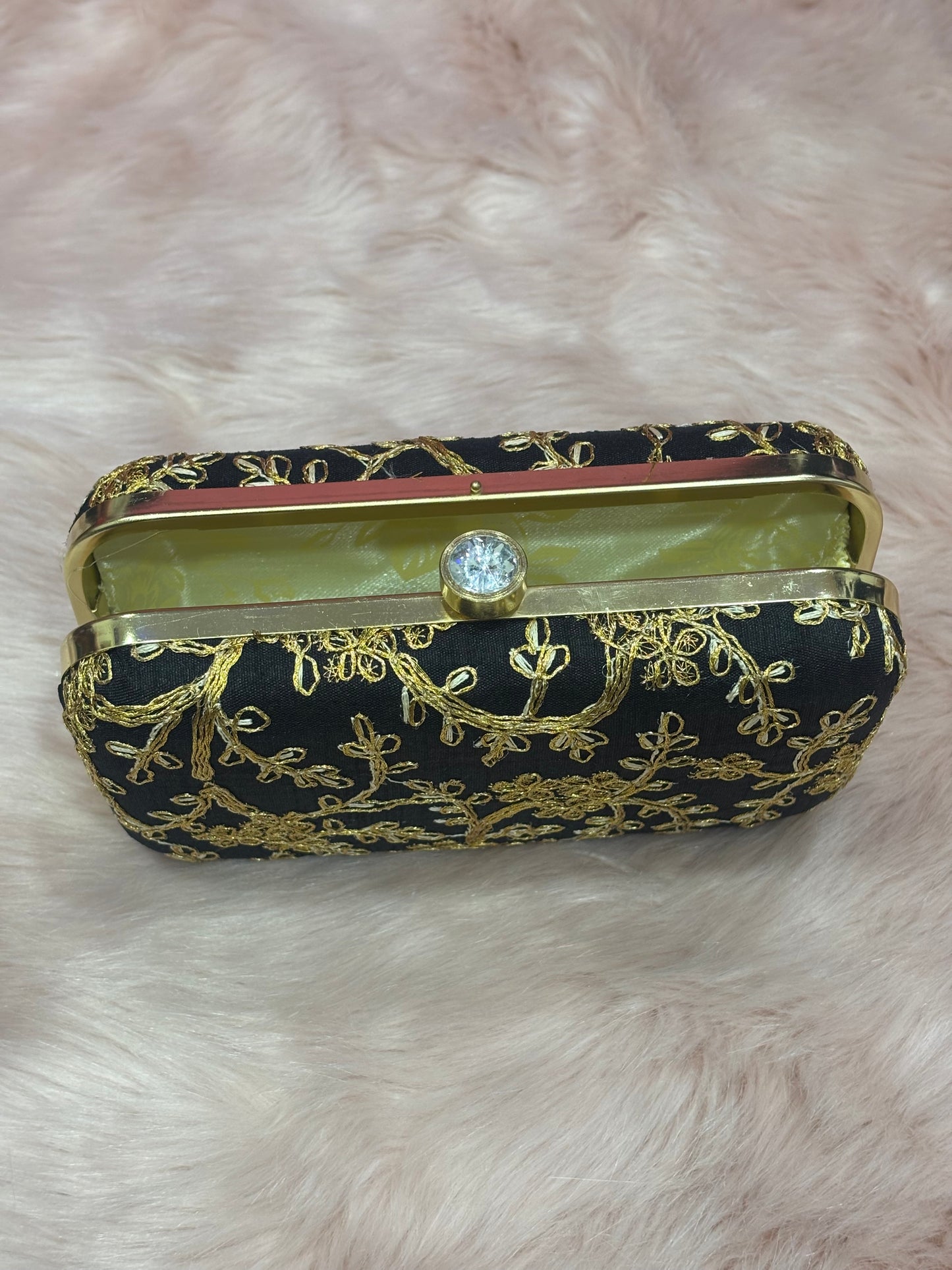 GOLDEN ZARI EMBRIODERY WORK BLACK CLUTCH