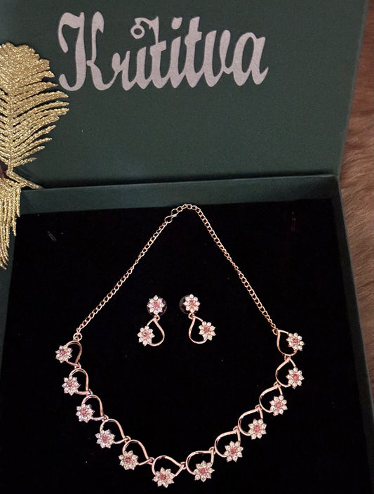 RAVISHING RED AND ROSE GOLD PRETTY NECKLACE SET