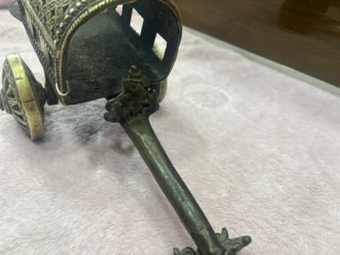 Z .ANTIQUE FORM STATUE OF A BULLOCK CART WITH RIDER