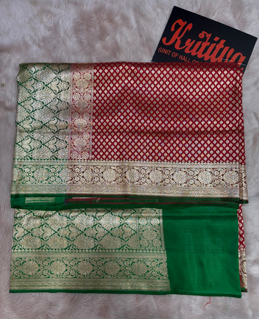 CONTRAST RED AND GREEN  COLOUR BANARASI WORK TRADITIONAL SAREE