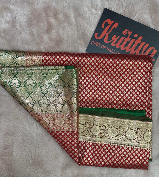 CONTRAST RED AND GREEN  COLOUR BANARASI WORK TRADITIONAL SAREE