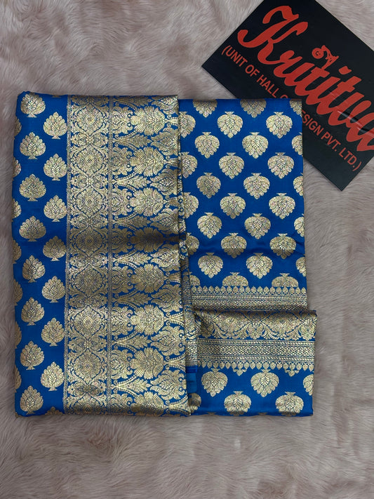 BANARASI ZARI BIG BOOTIES WORK IN GEORGETTE BLUE  COLOUR SAREE