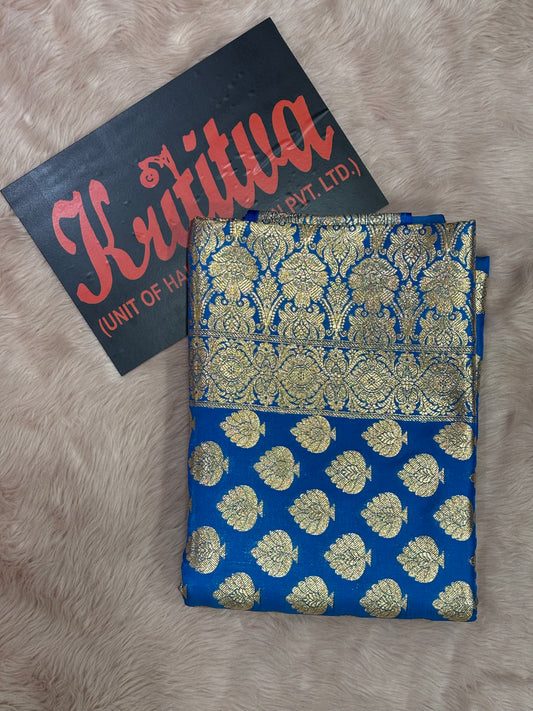 BANARASI ZARI BIG BOOTIES WORK IN GEORGETTE BLUE  COLOUR SAREE