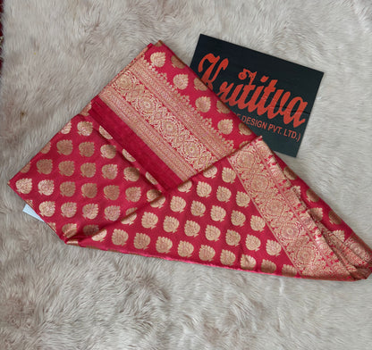 BANARASI SILVER BIG BOOTIES WORK IN RED GEORGETTE VERY BEAUTIFUL SAREE