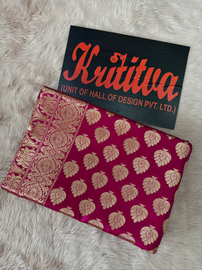 BANARASI WORK SILVER BIG BOOTIES AND HEAVY BORDER GEORGETTE ROSE RED SAREE