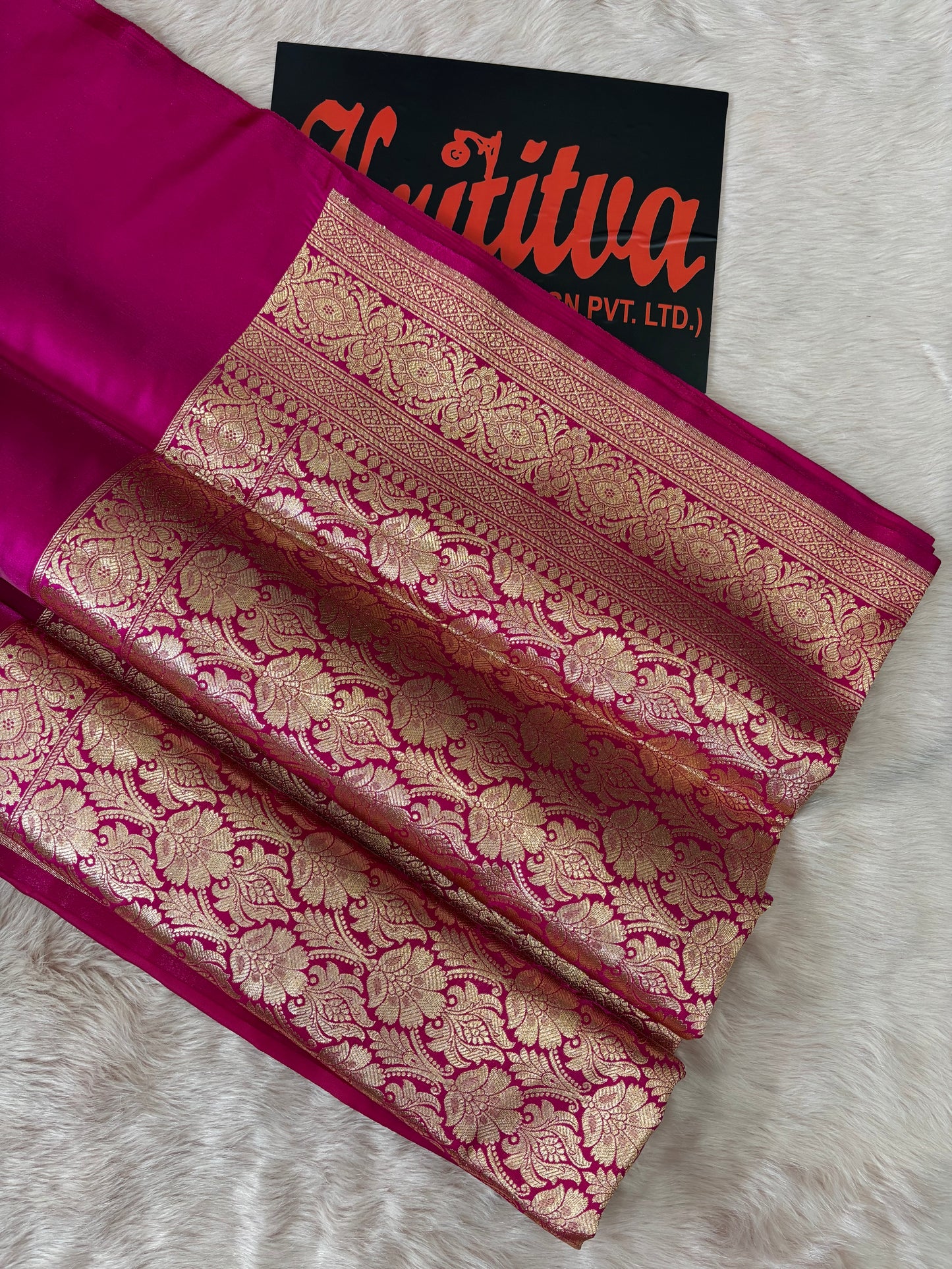 BANARASI WORK SILVER BIG BOOTIES AND HEAVY BORDER GEORGETTE ROSE RED SAREE