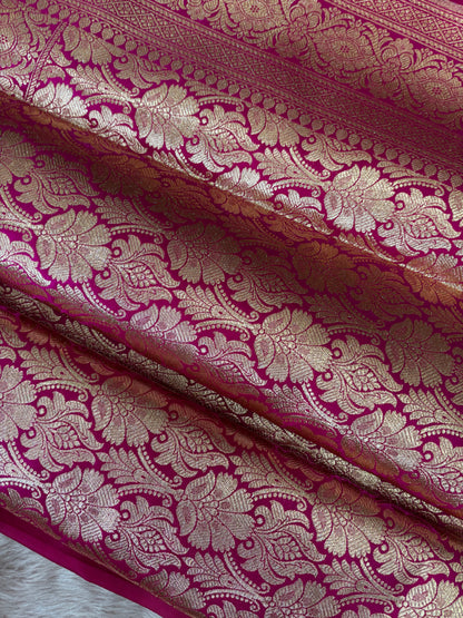 BANARASI WORK SILVER BIG BOOTIES AND HEAVY BORDER GEORGETTE ROSE RED SAREE