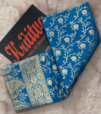 BANARASI KATAN WEAVING ZAAL BOOTIE VERY BEAUTIFUL SAREE IN BLUE COLOUR