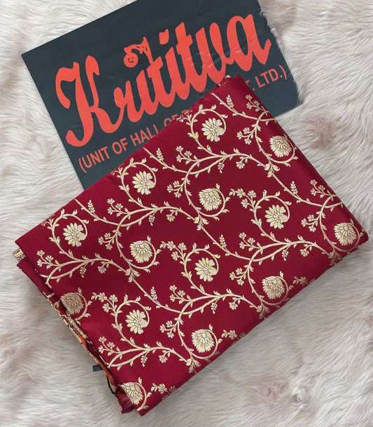 BANARASI KATAN WEAVING FULL ZAAL BOOTIES WORK ,  MESMERISING BANARASI SAREE IN RED COLOUR