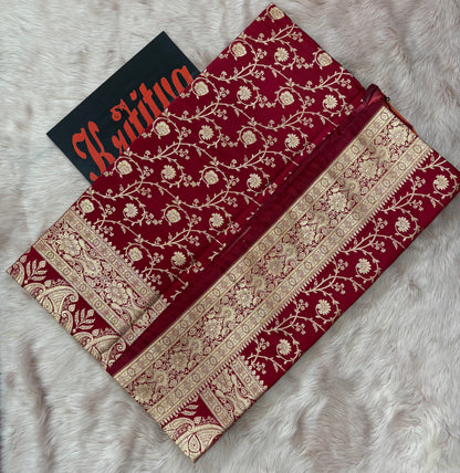 BANARASI KATAN WEAVING FULL ZAAL BOOTIES WORK ,  MESMERISING BANARASI SAREE IN RED COLOUR