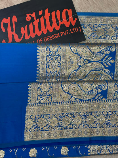 BANARASI KATAN WEAVING FULL ZAAL BOOTIES WORK FILLED SAREE IN COOL ROYAL BLUE COLOUR