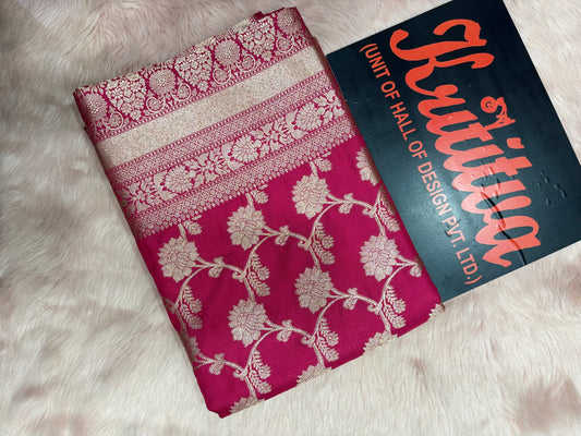 MESMERISING BANARASI PURE  KATAN WEAVING FULL ZAAL BOOTIES WORK , BANARASI SAREE IN ROSE RED COLOUR