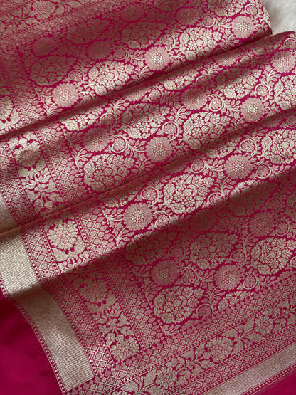 MESMERISING BANARASI PURE  KATAN WEAVING FULL ZAAL BOOTIES WORK , BANARASI SAREE IN ROSE RED COLOUR