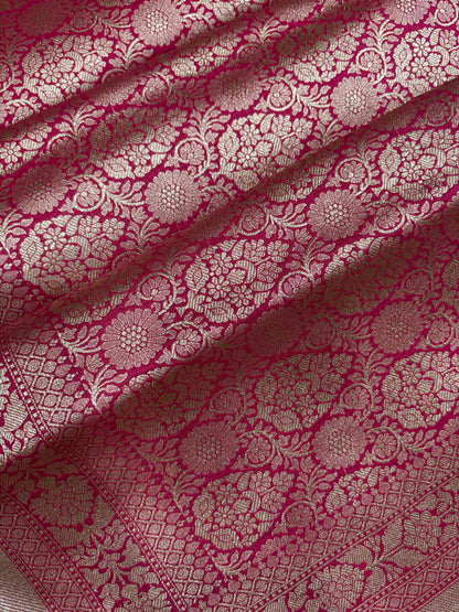 MESMERISING BANARASI PURE  KATAN WEAVING FULL ZAAL BOOTIES WORK , BANARASI SAREE IN ROSE RED COLOUR