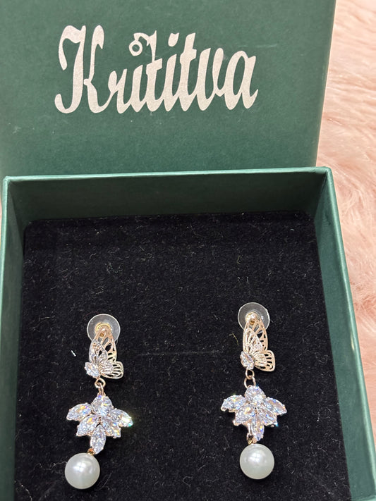 FLOWER AND PEARL GOLDEN  HANGING EARRING