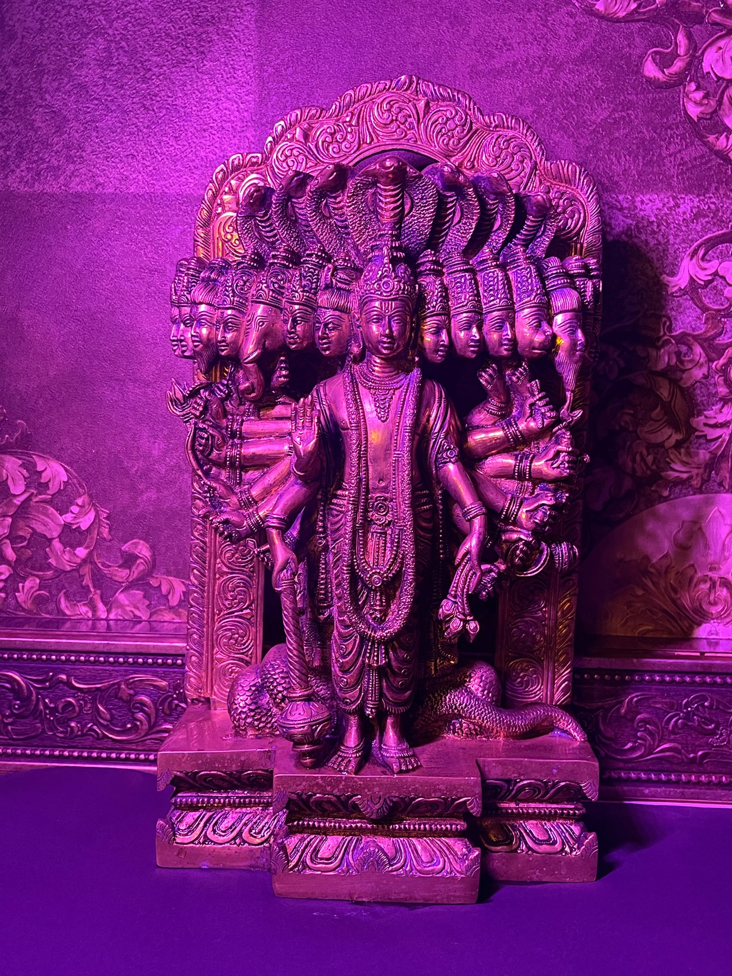 LORD VISHNU 15 MUKHI  BRASS STATUE