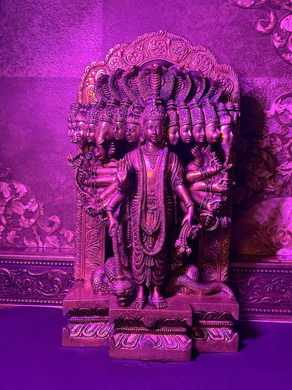 LORD VISHNU 15 MUKHI  BRASS STATUE