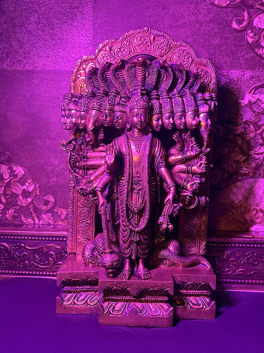 LORD VISHNU 15 MUKHI  BRASS STATUE