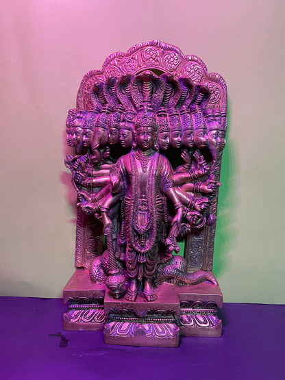 LORD VISHNU 15 MUKHI  BRASS STATUE