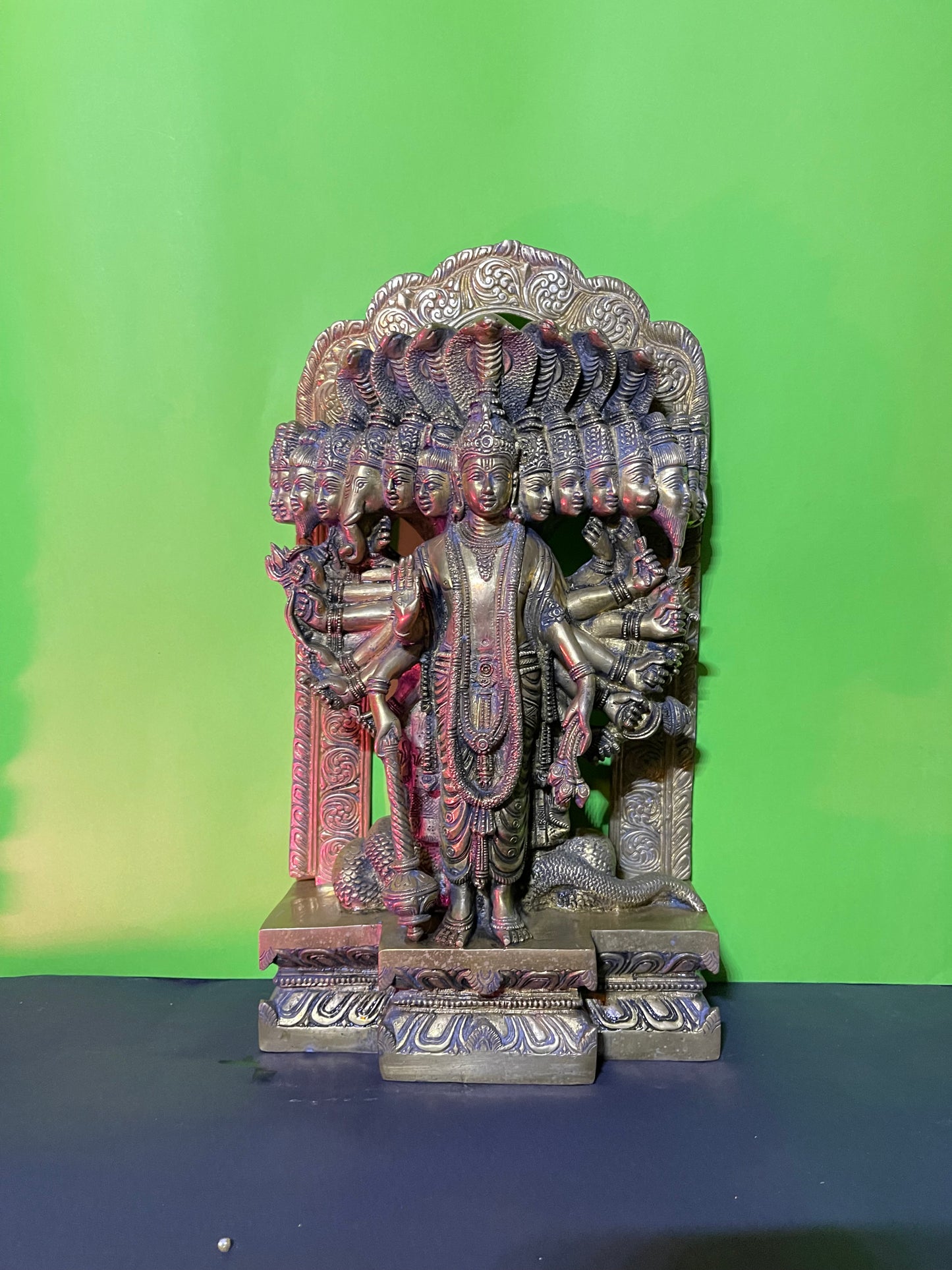 LORD VISHNU 15 MUKHI  BRASS STATUE
