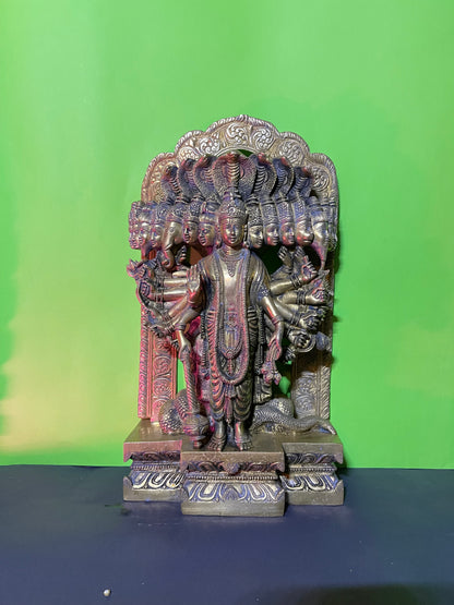 LORD VISHNU 15 MUKHI  BRASS STATUE