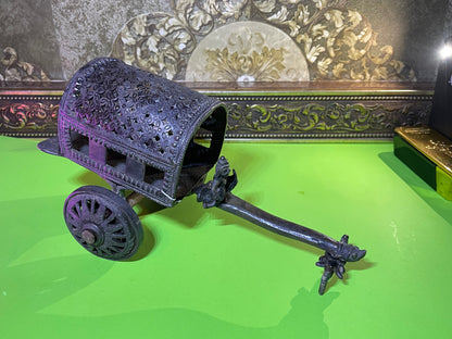 Z .ANTIQUE FORM STATUE OF A BULLOCK CART WITH RIDER