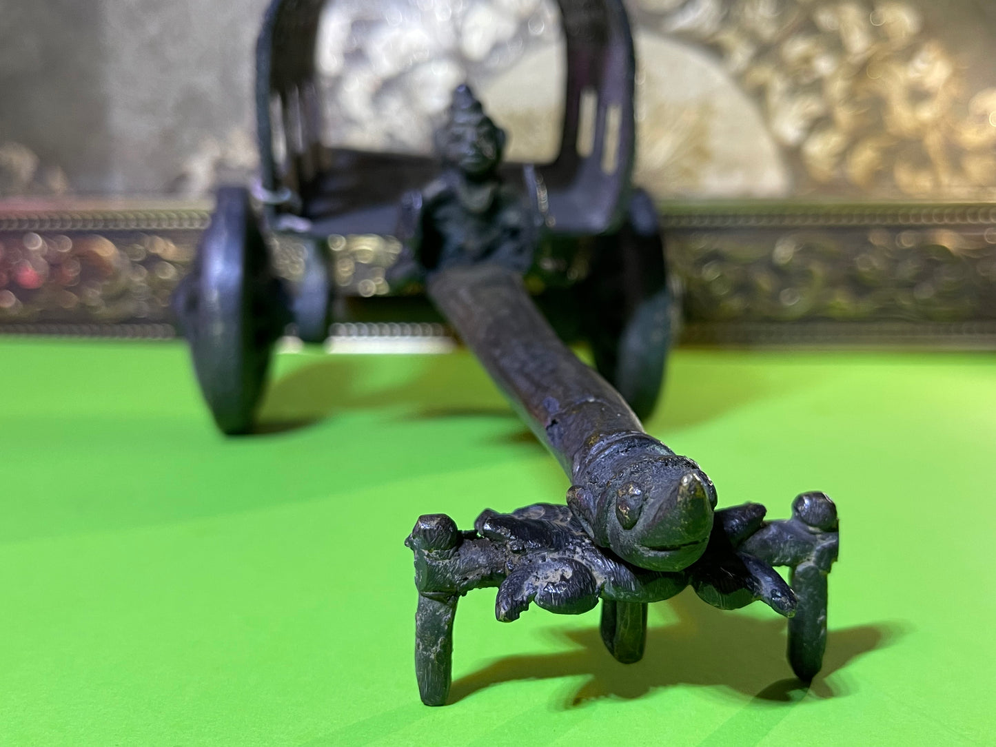 Z .ANTIQUE FORM STATUE OF A BULLOCK CART WITH RIDER