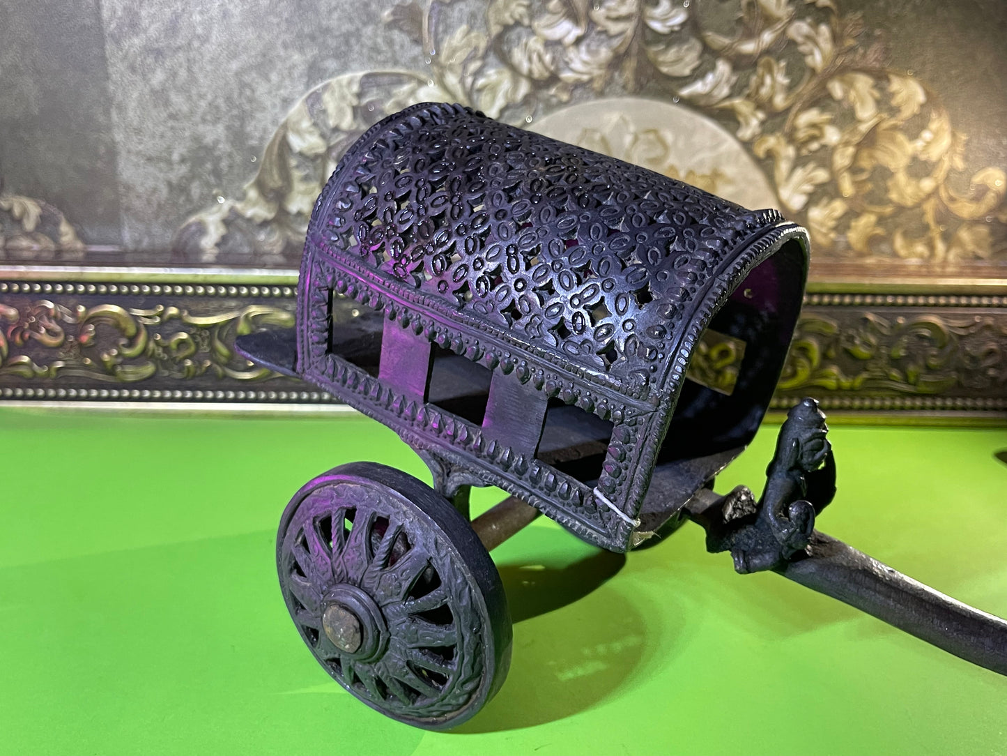 Z .ANTIQUE FORM STATUE OF A BULLOCK CART WITH RIDER