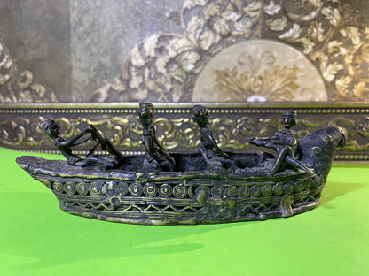 Z .ANTIQUE FORM STATUE OF A BIG DECORATED ROYAL BOAT WITH MEN.