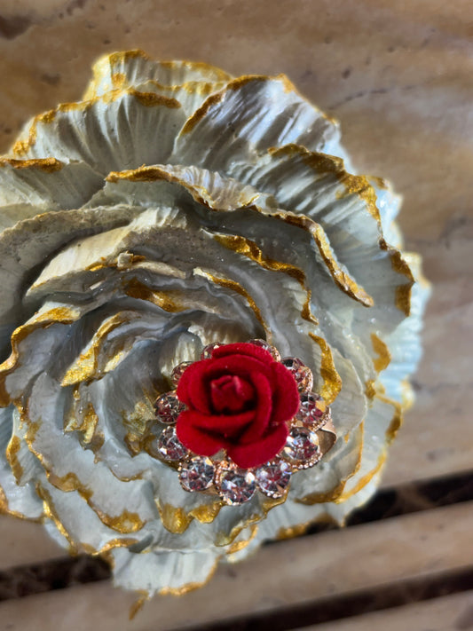 ROSE AND STONE RING RED COLOUR