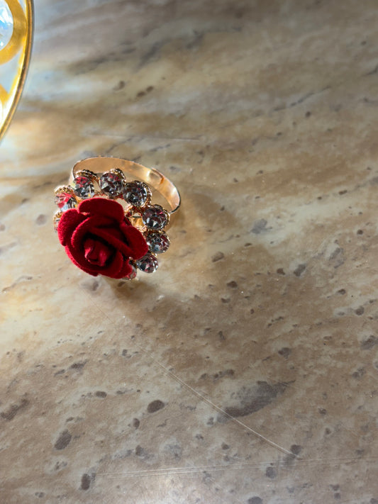 ROSE AND STONE RING RED COLOUR