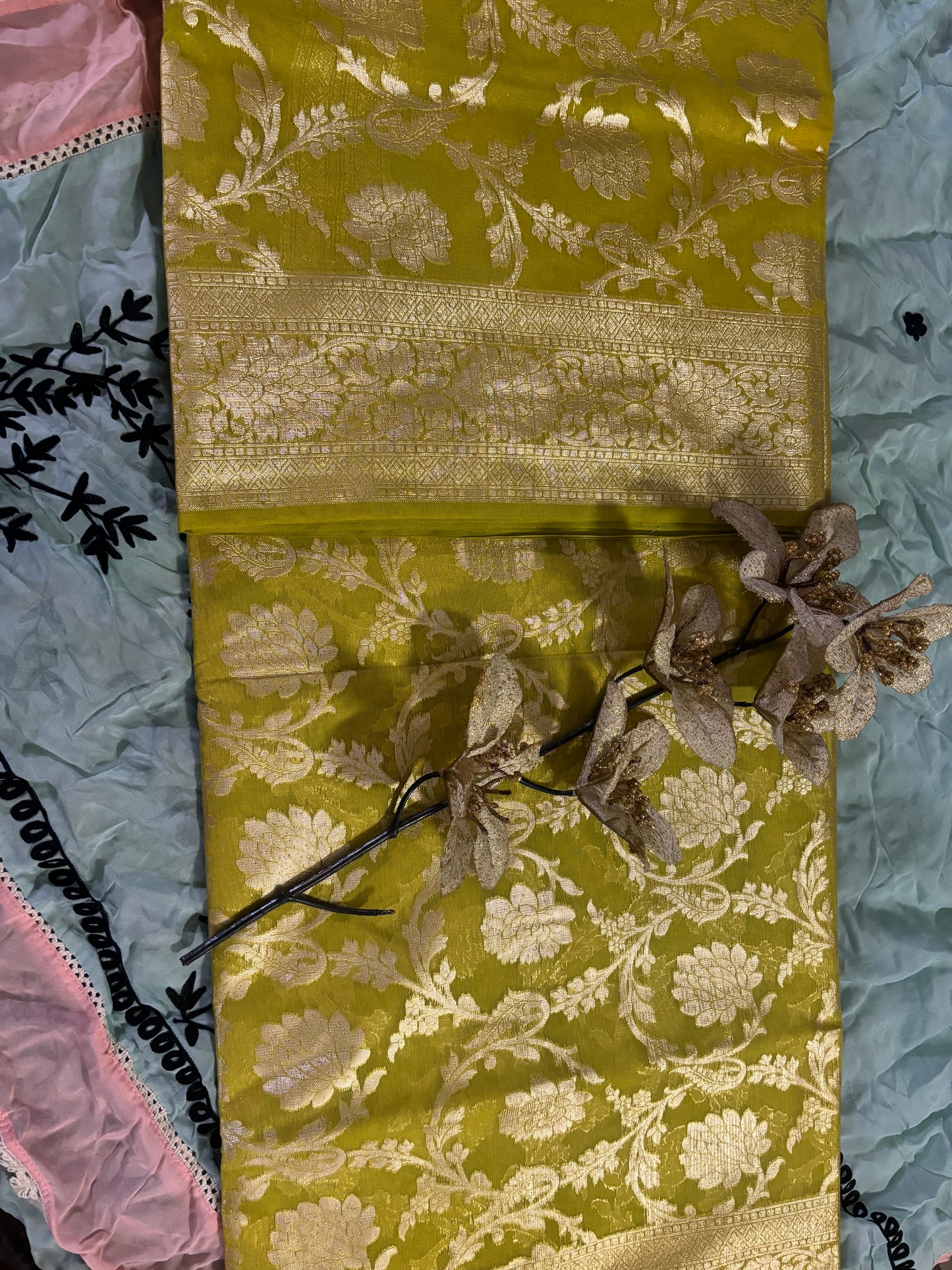 MENHDI GREEN COLOUR ZARI WORK ROLEX COTTON SILK SAREE
