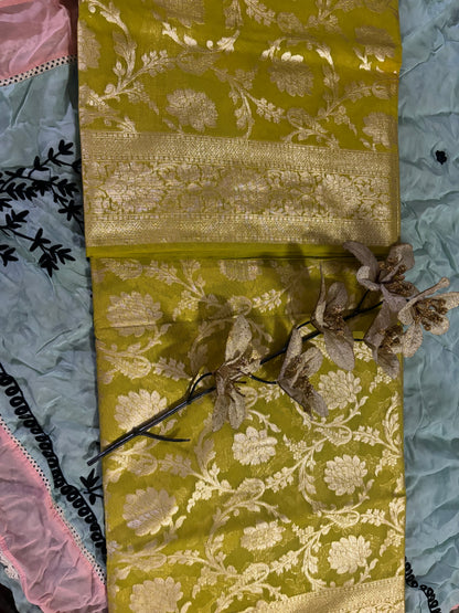 MENHDI GREEN COLOUR ZARI WORK ROLEX COTTON SILK SAREE