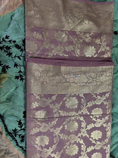 ROSE PINK ZARI COPPER WORK SAREE