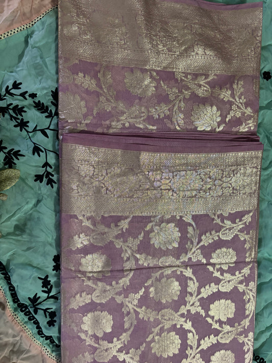 ROSE PINK ZARI COPPER WORK SAREE