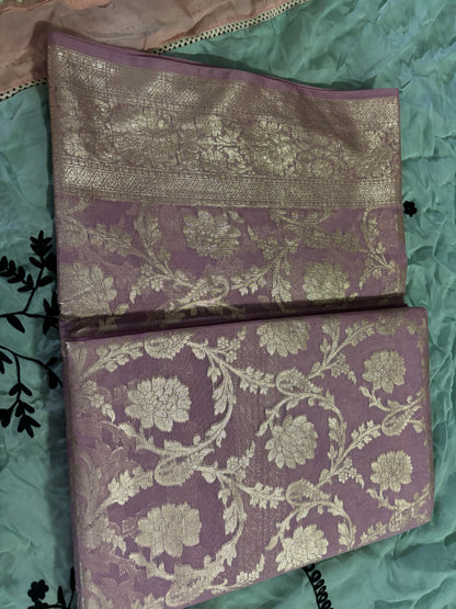 ROSE PINK ZARI COPPER WORK SAREE